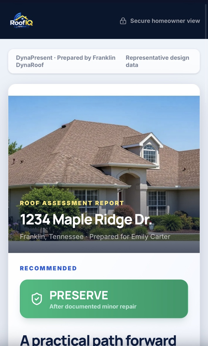 RoofIQ homeowner assessment